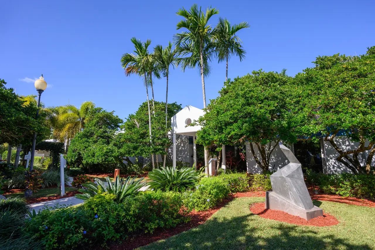 Palm trees and gardens on the Hanley Center campus in West Palm Beach